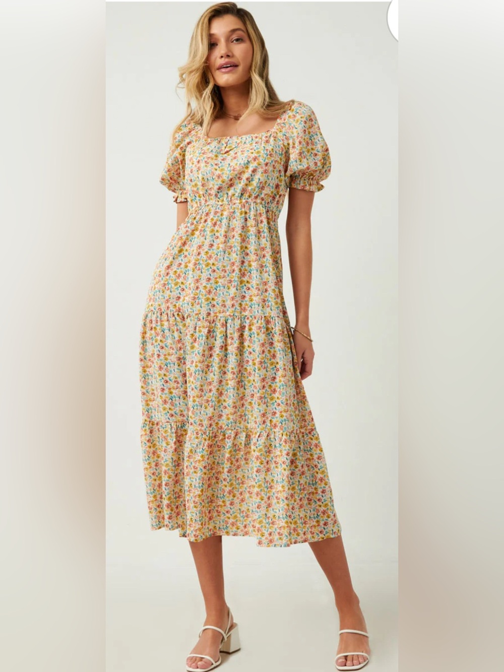 Hayden Los Angeles Floral Square-Neck Puff Sleeve Dress Women’s Size Small